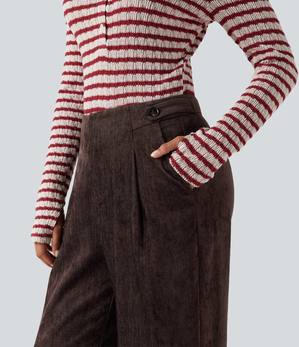 High Waisted Wide Leg Work Trousers with Pockets — Black Coffee — view 5