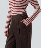High Waisted Wide Leg Work Trousers with Pockets — Black Coffee — view 5