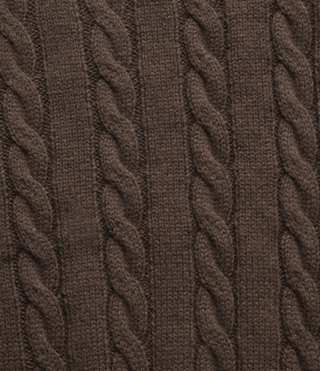 V Neck Dropped Long Sleeve Cable Knit Casual Wool-Blend Jumper — Coffee — view 7