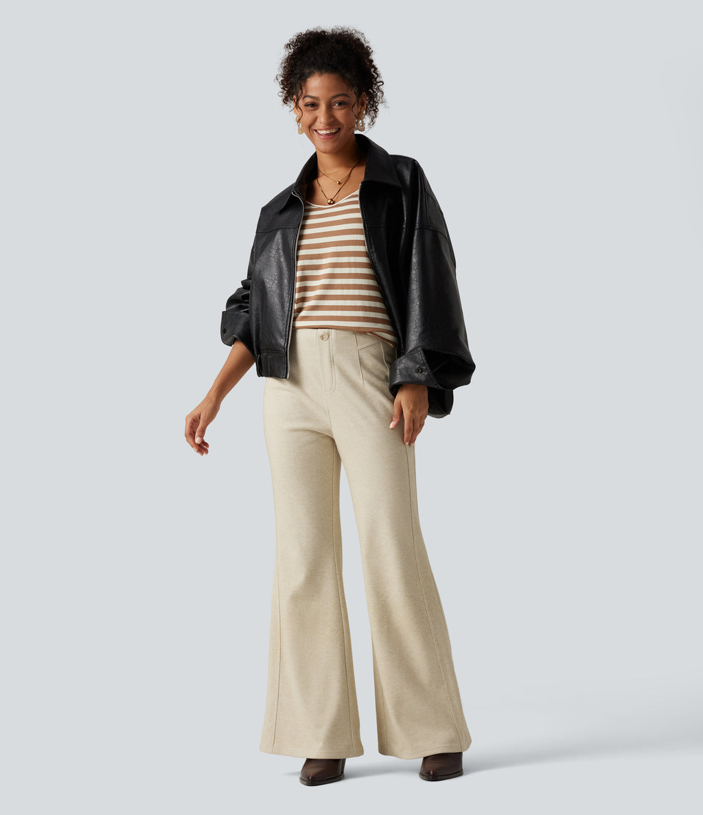 Mid Rise Flare Work Trousers — Oatmeal Khaki — view 6