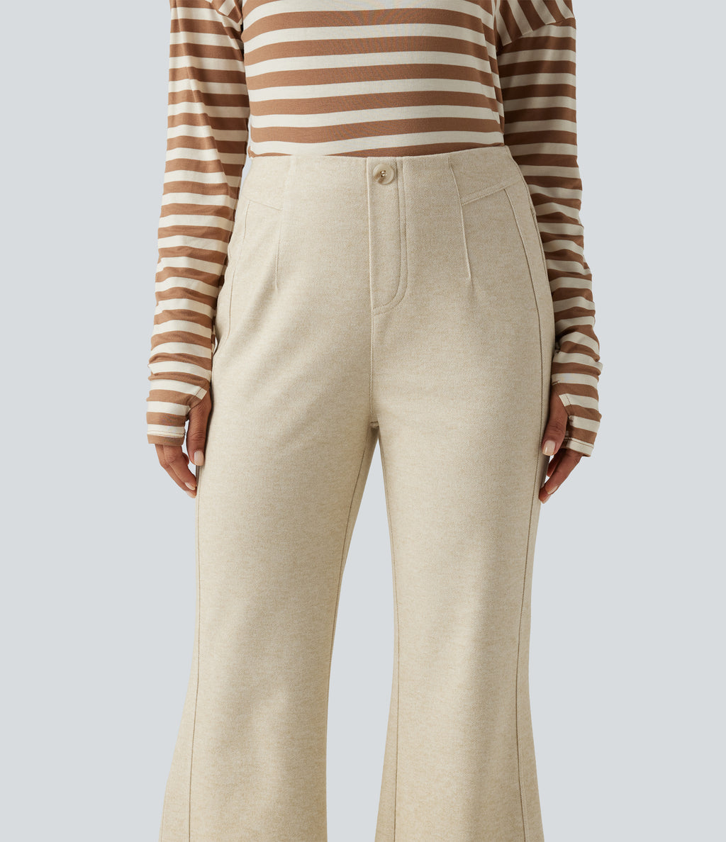 Mid Rise Flare Work Trousers — Oatmeal Khaki — view 4