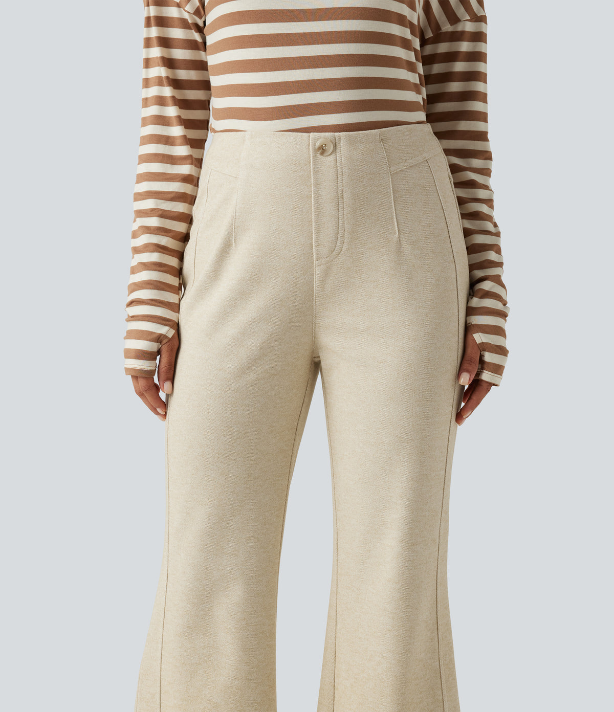 Mid Rise Flare Work Trousers — Oatmeal Khaki — view 4