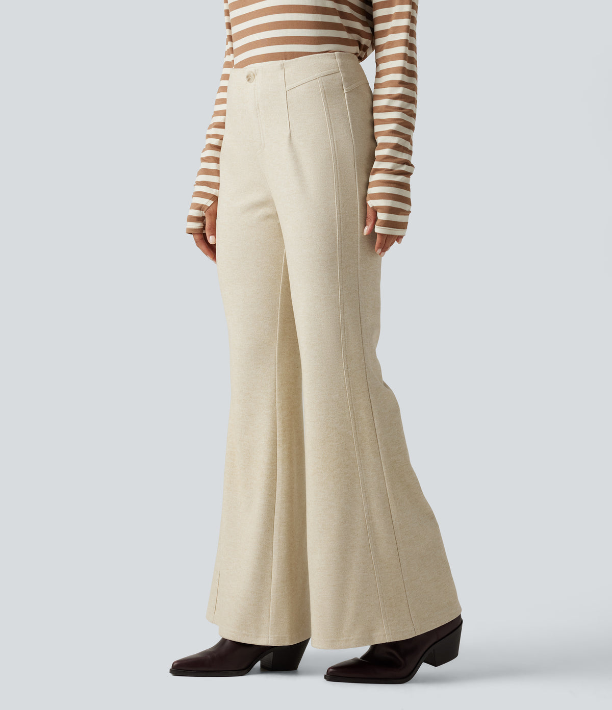 Mid Rise Flare Work Trousers — Oatmeal Khaki — view 3