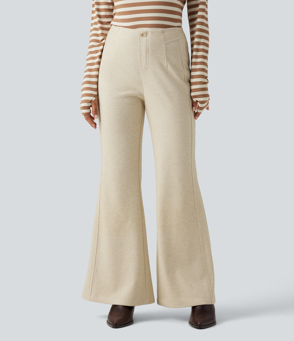 Mid Rise Flare Work Trousers — Oatmeal Khaki — view 1