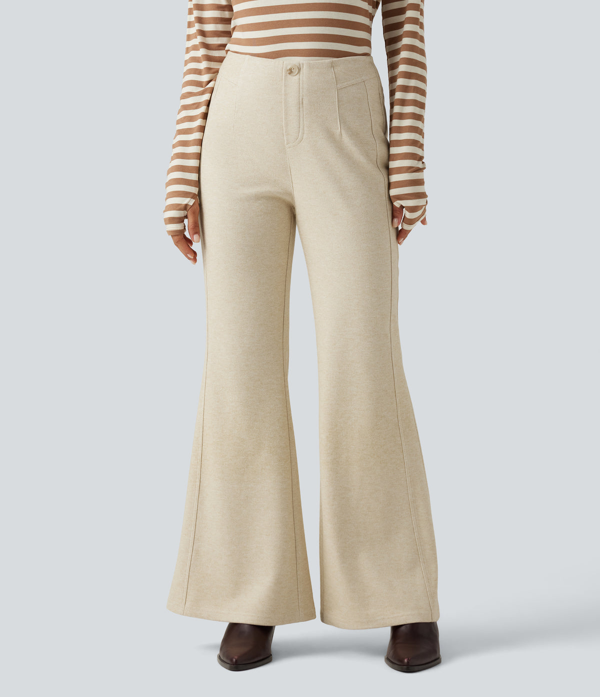 Mid Rise Flare Work Trousers — Oatmeal Khaki — view 1