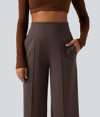 High Waisted Tummy Control Wide Leg Yoga Trousers with Pockets — French Roast — view 4