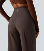 High Waisted Tummy Control Wide Leg Yoga Trousers with Pockets — French Roast — view 5