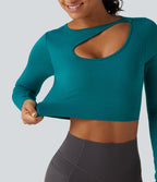 OneForm Seamless Flow Cut Out Built-in Bra Long Sleeve Yoga Tank Top — Deep Lake — view 6
