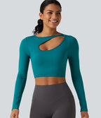 OneForm Seamless Flow Cut Out Built-in Bra Long Sleeve Yoga Tank Top — Deep Lake — view 5