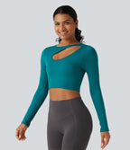 OneForm Seamless Flow Cut Out Built-in Bra Long Sleeve Yoga Tank Top — Deep Lake — view 3