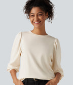 Round Neck Long Sleeve Casual Top — Snow White Oak — view 1