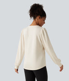 Round Neck Long Sleeve Casual Top — Snow White Oak — view 2