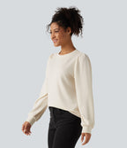 Round Neck Long Sleeve Casual Top — Snow White Oak — view 3