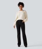 Round Neck Long Sleeve Casual Top — Snow White Oak — view 7