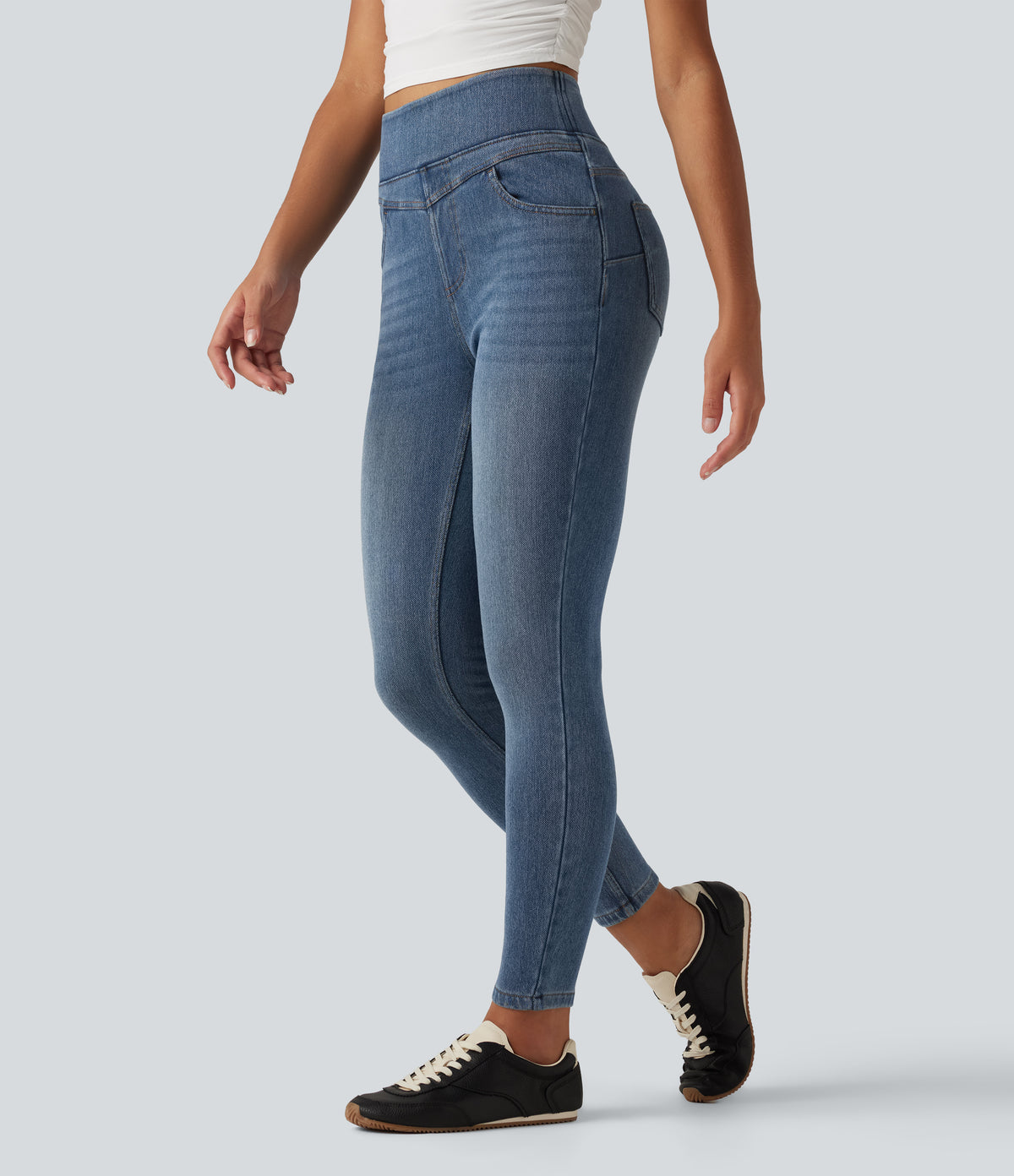 Denim Heat High Waisted Casual Jeans with Pockets — Blue Jasper Denim — view 3