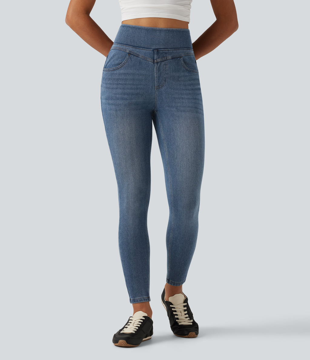 Denim Heat High Waisted Casual Jeans with Pockets — Blue Jasper Denim — view 1