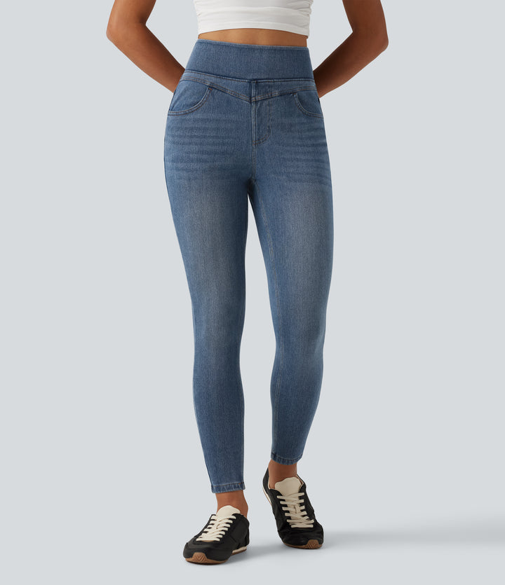 Denim Heat High Waisted Casual Jeans with Pockets — Blue Jasper Denim — view 1