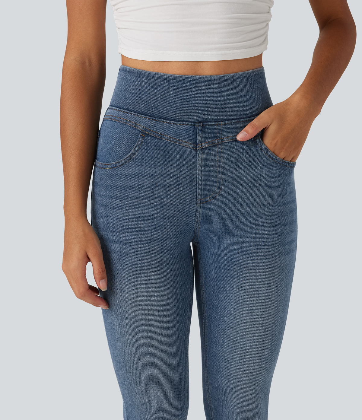 Denim Heat High Waisted Casual Jeans with Pockets — Blue Jasper Denim — view 4