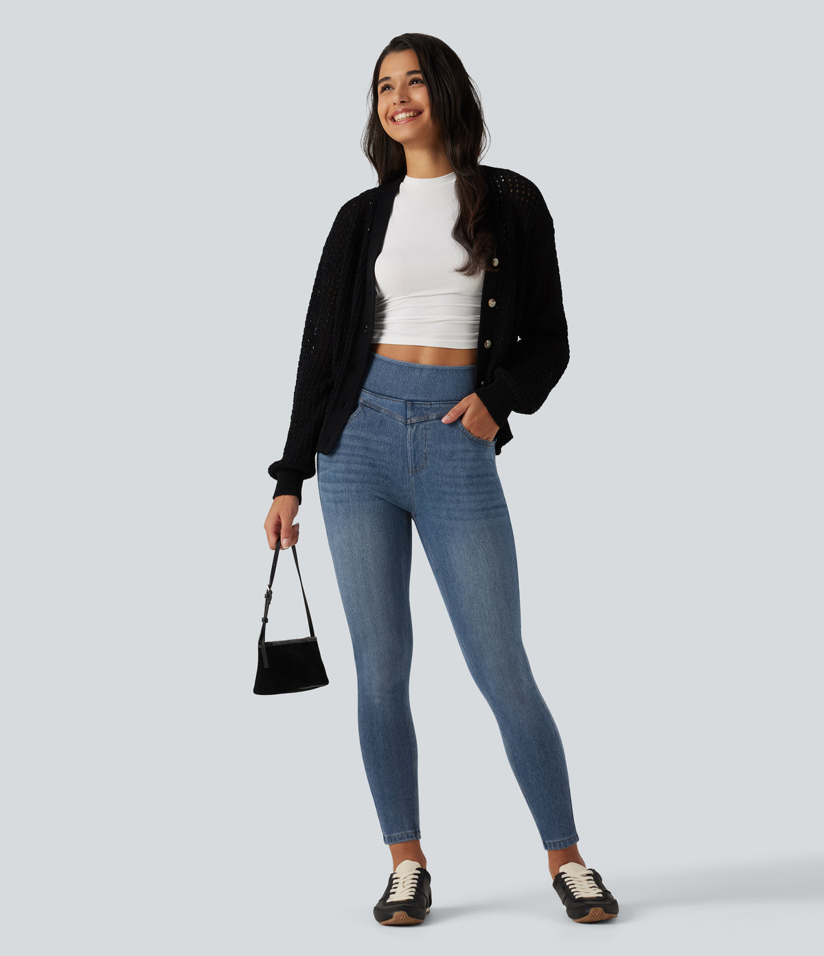 Denim Heat High Waisted Casual Jeans with Pockets — Blue Jasper Denim — view 8