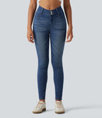 High Waisted Casual Skinny Jeans with Pockets — Tide Blue Denim — view 3