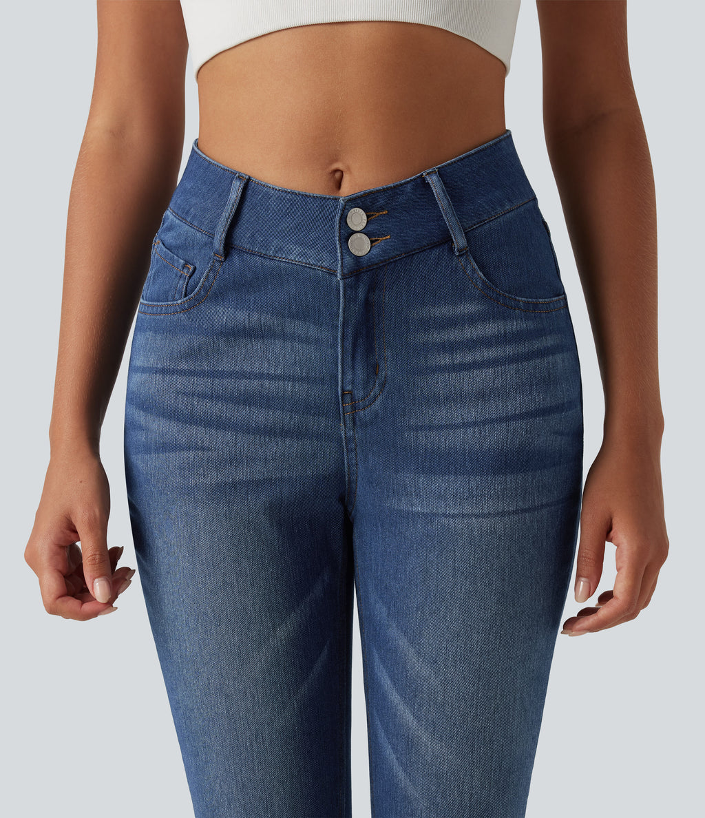 High Waisted Casual Skinny Jeans with Pockets — Tide Blue Denim — view 6