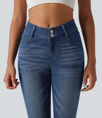 High Waisted Casual Skinny Jeans with Pockets — Tide Blue Denim — view 6