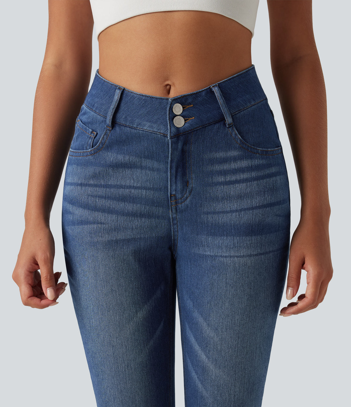 High Waisted Casual Skinny Jeans with Pockets — Tide Blue Denim — view 6
