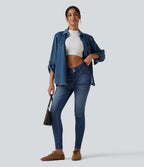 High Waisted Casual Skinny Jeans with Pockets — Tide Blue Denim — view 8