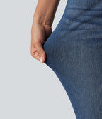 High Waisted Casual Skinny Jeans with Pockets — Tide Blue Denim — view 7