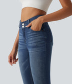 High Waisted Casual Skinny Jeans with Pockets — Tide Blue Denim — view 4