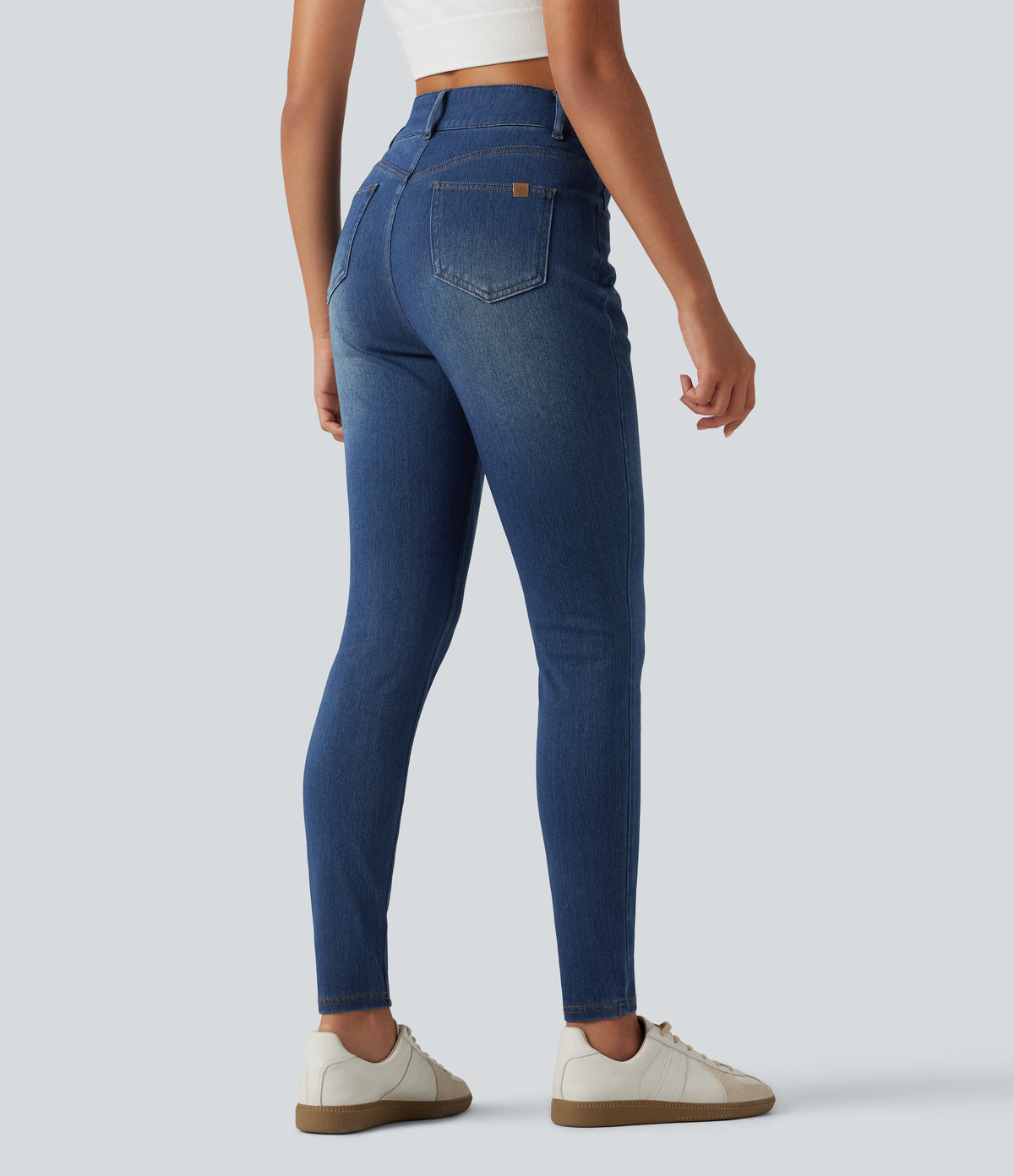 High Waisted Casual Skinny Jeans with Pockets — Tide Blue Denim — view 2