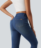High Waisted Casual Skinny Jeans with Pockets — Tide Blue Denim — view 5