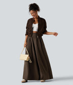 High Waisted Tummy Control Baggy Casual Trousers with Pockets — Demitasse — view 7