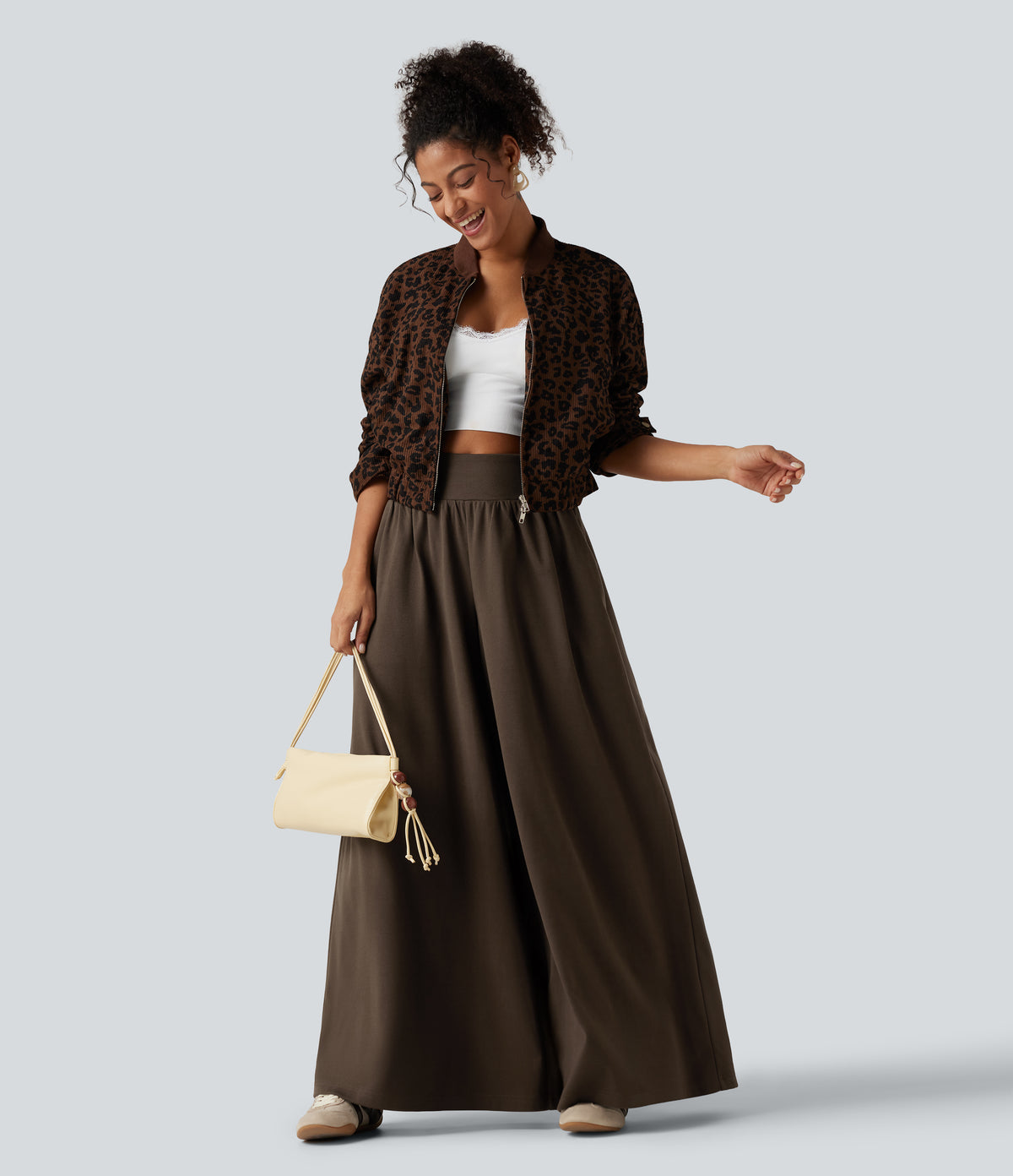 High Waisted Tummy Control Baggy Casual Trousers with Pockets — Demitasse — view 7