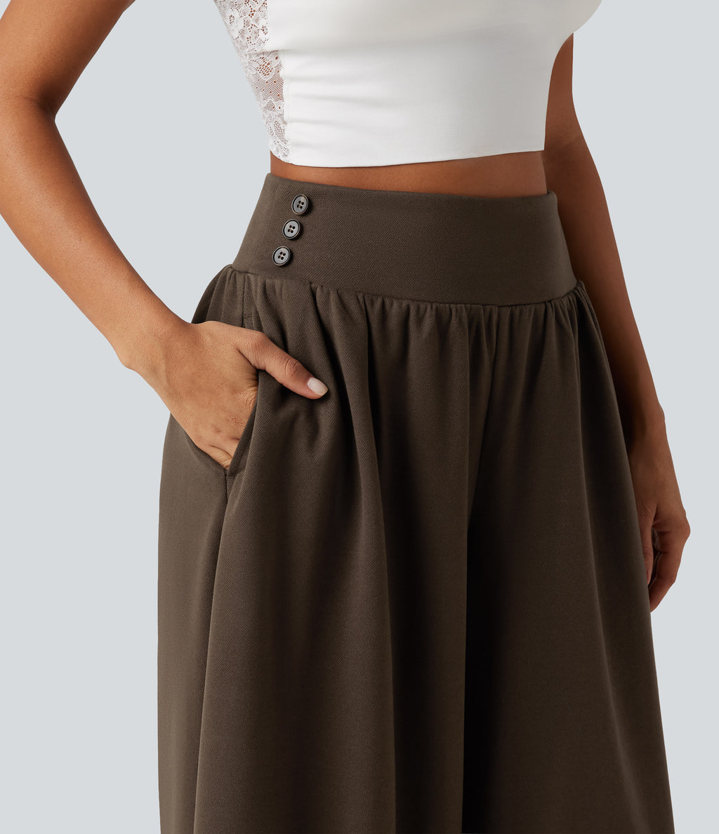 High Waisted Tummy Control Baggy Casual Trousers with Pockets — Demitasse — view 5