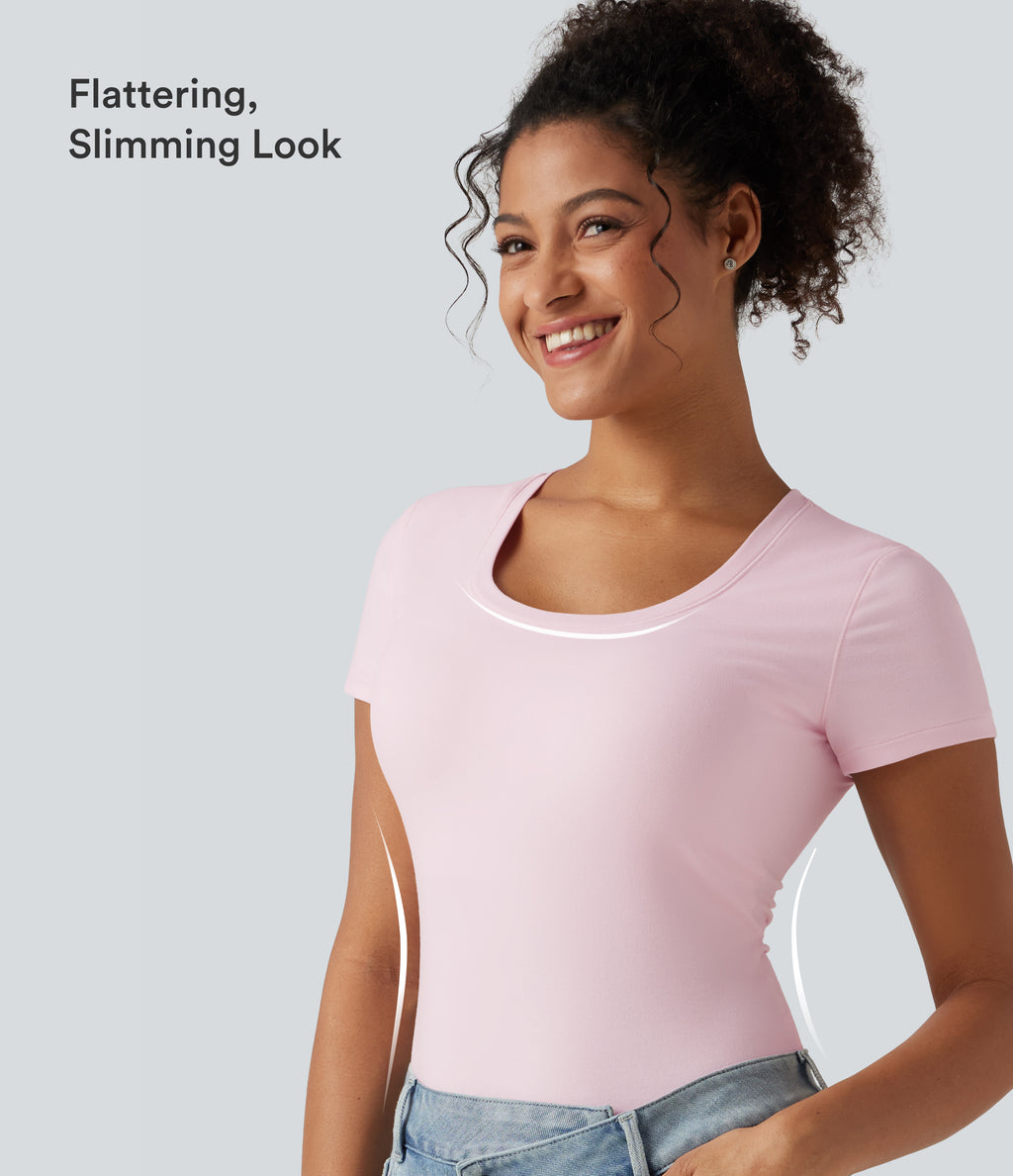 Cotton Jersey Scoop Neck Short Sleeve Built-in Bra Casual T-Shirt B-DD Cups — Tender Touch — view 8