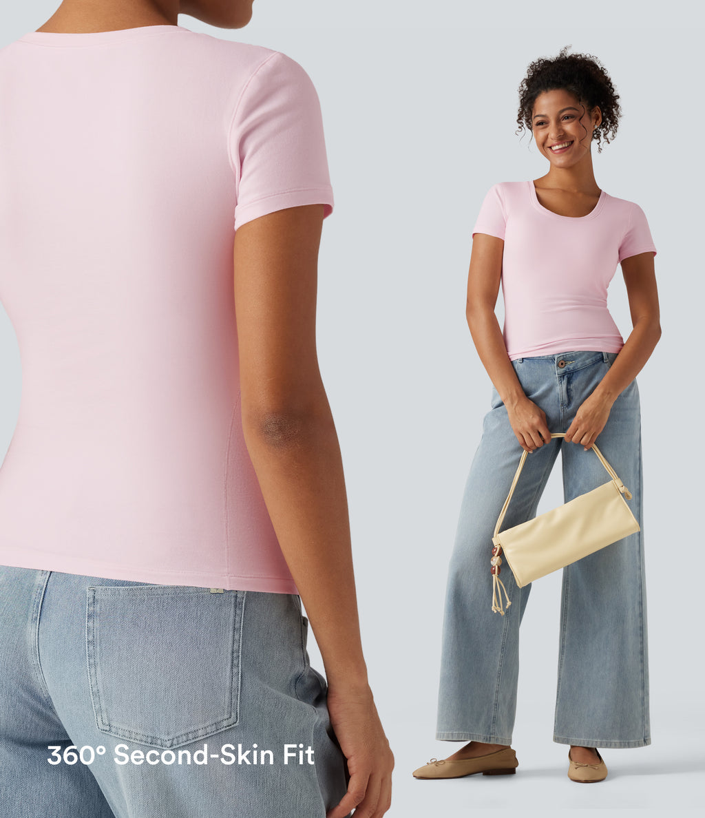 Cotton Jersey Scoop Neck Short Sleeve Built-in Bra Casual T-Shirt B-DD Cups — Tender Touch — view 7