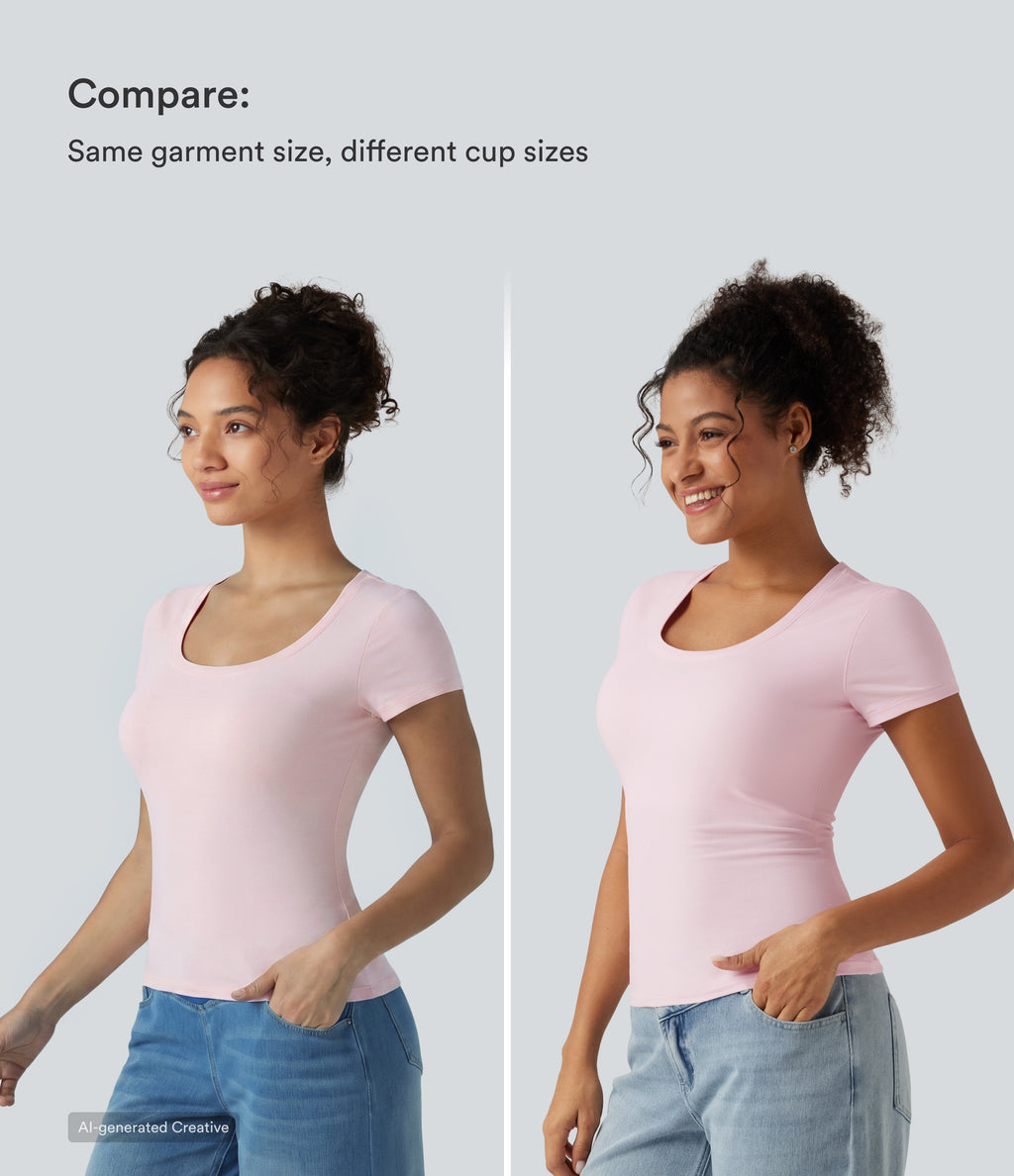 Cotton Jersey Scoop Neck Short Sleeve Built-in Bra Casual T-Shirt B-DD Cups — Tender Touch — view 4