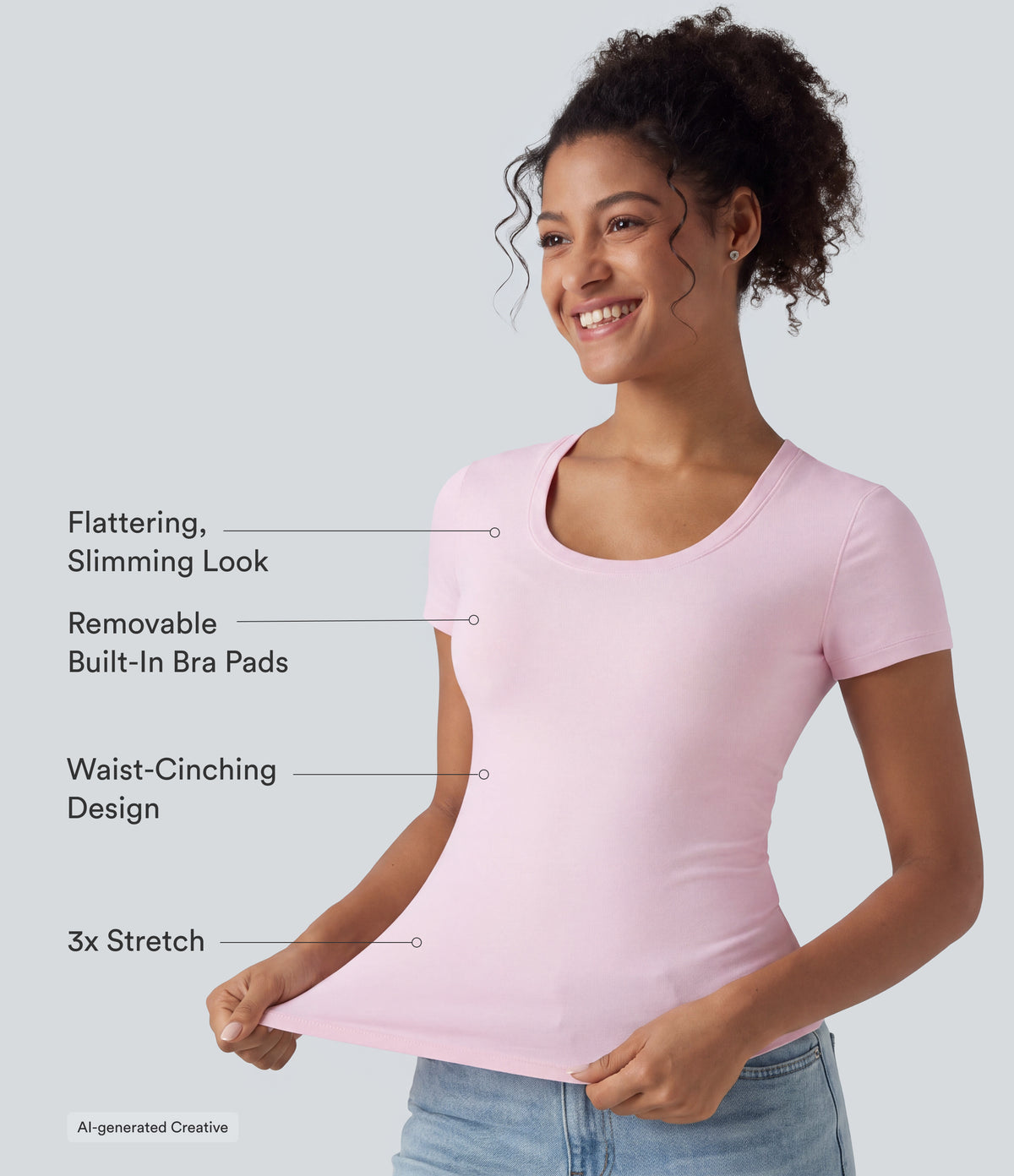 Cotton Jersey Scoop Neck Short Sleeve Built-in Bra Casual T-Shirt B-DD Cups — Tender Touch — view 2