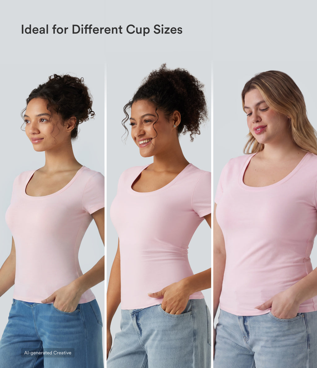 Cotton Jersey Scoop Neck Short Sleeve Built-in Bra Casual T-Shirt B-DD Cups — Tender Touch — view 3
