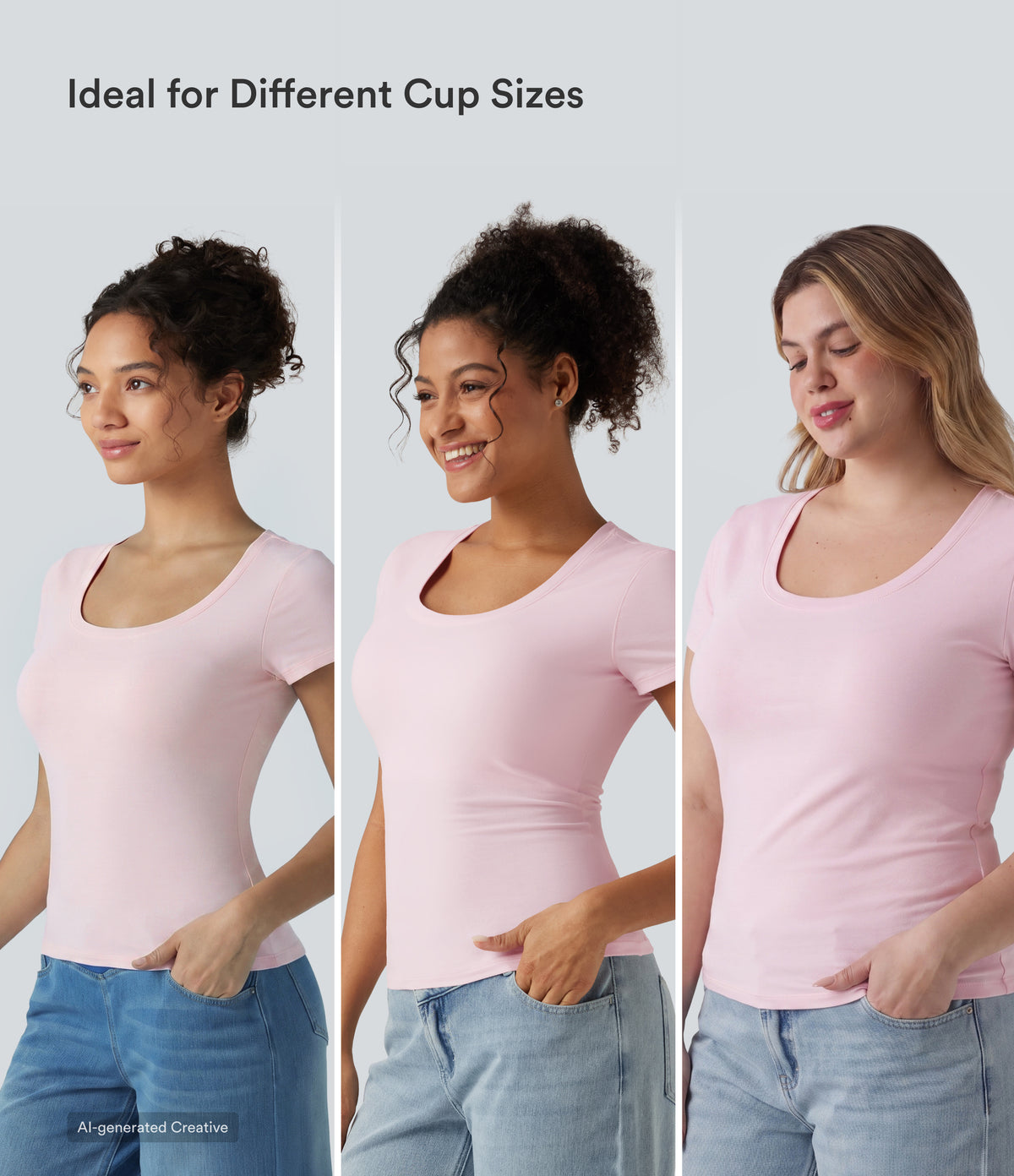 Cotton Jersey Scoop Neck Short Sleeve Built-in Bra Casual T-Shirt B-DD Cups — Tender Touch — view 3