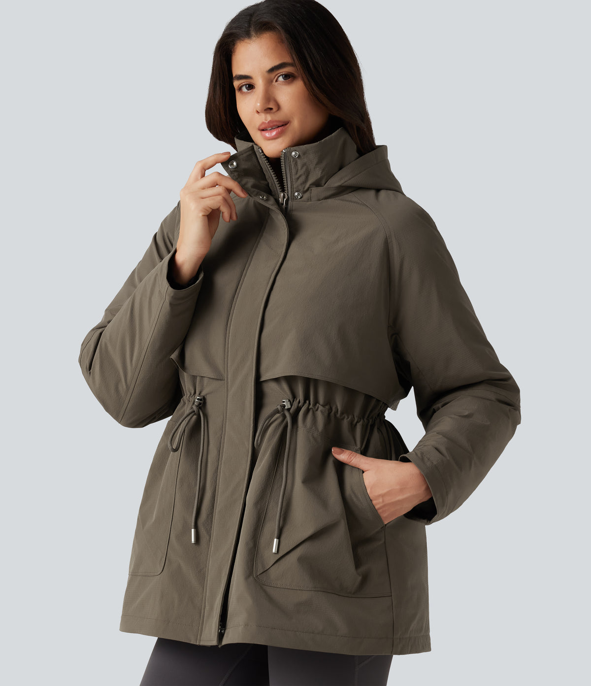 Hooded Long Sleeve Casual Padded Jacket with Pockets — Stone Gray — view 1