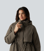 Hooded Long Sleeve Casual Padded Jacket with Pockets — Stone Gray — view 7
