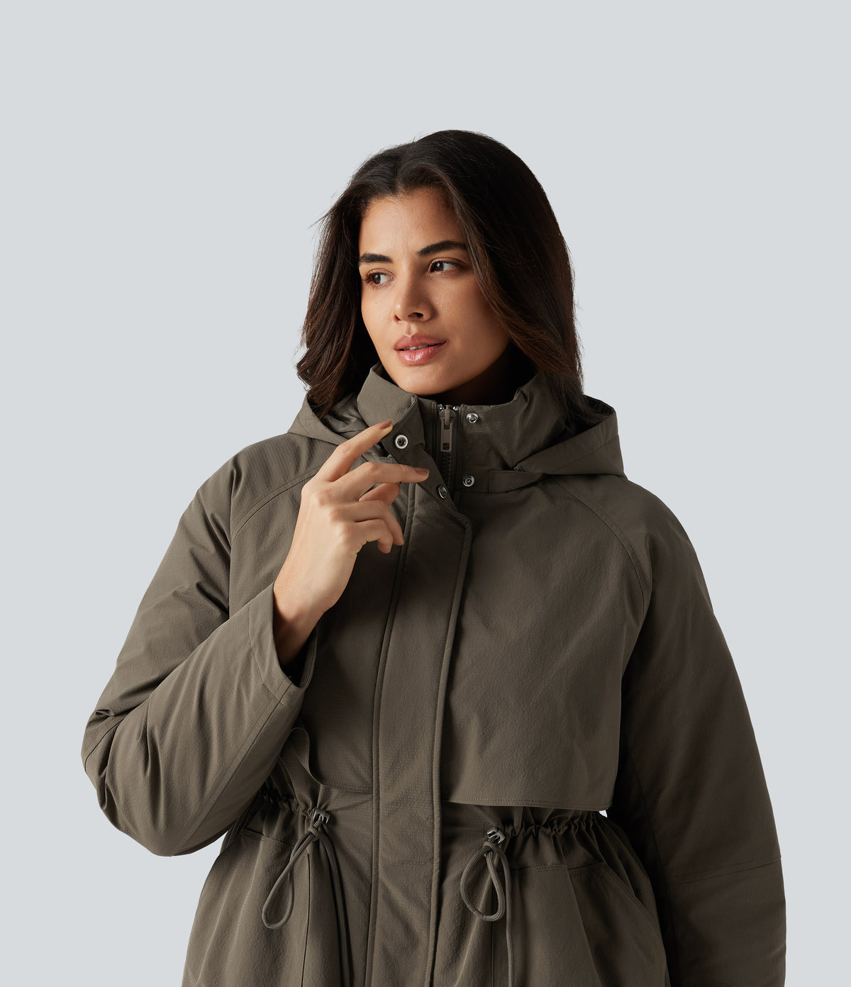 Hooded Long Sleeve Casual Padded Jacket with Pockets — Stone Gray — view 7
