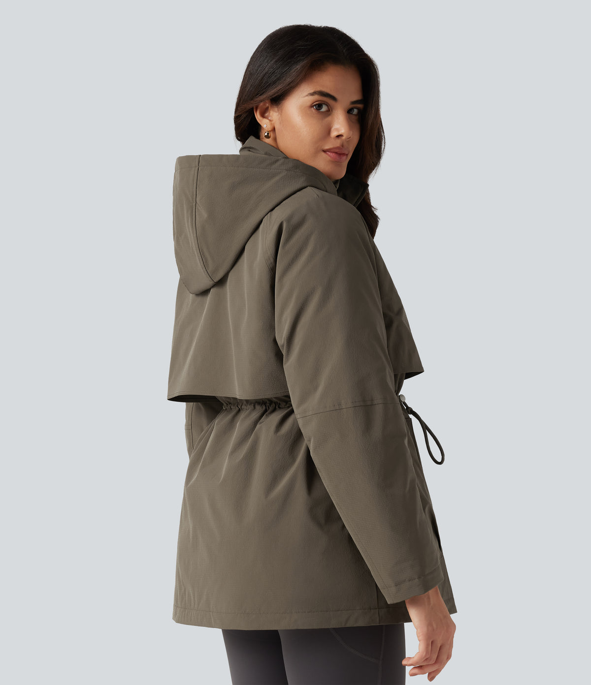 Hooded Long Sleeve Casual Padded Jacket with Pockets — Stone Gray — view 2