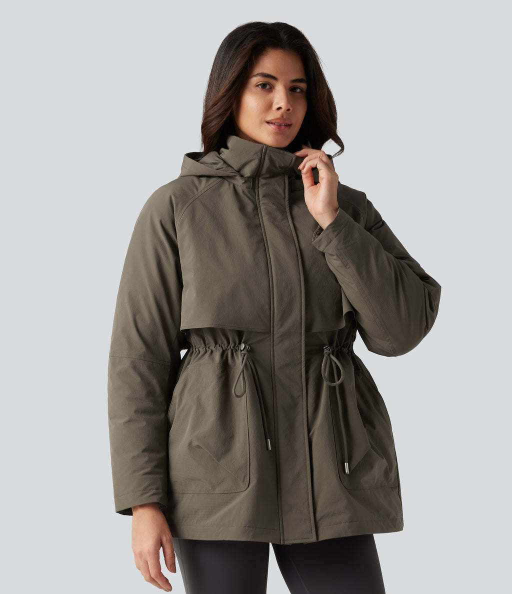 Hooded Long Sleeve Casual Padded Jacket with Pockets — Stone Gray — view 3