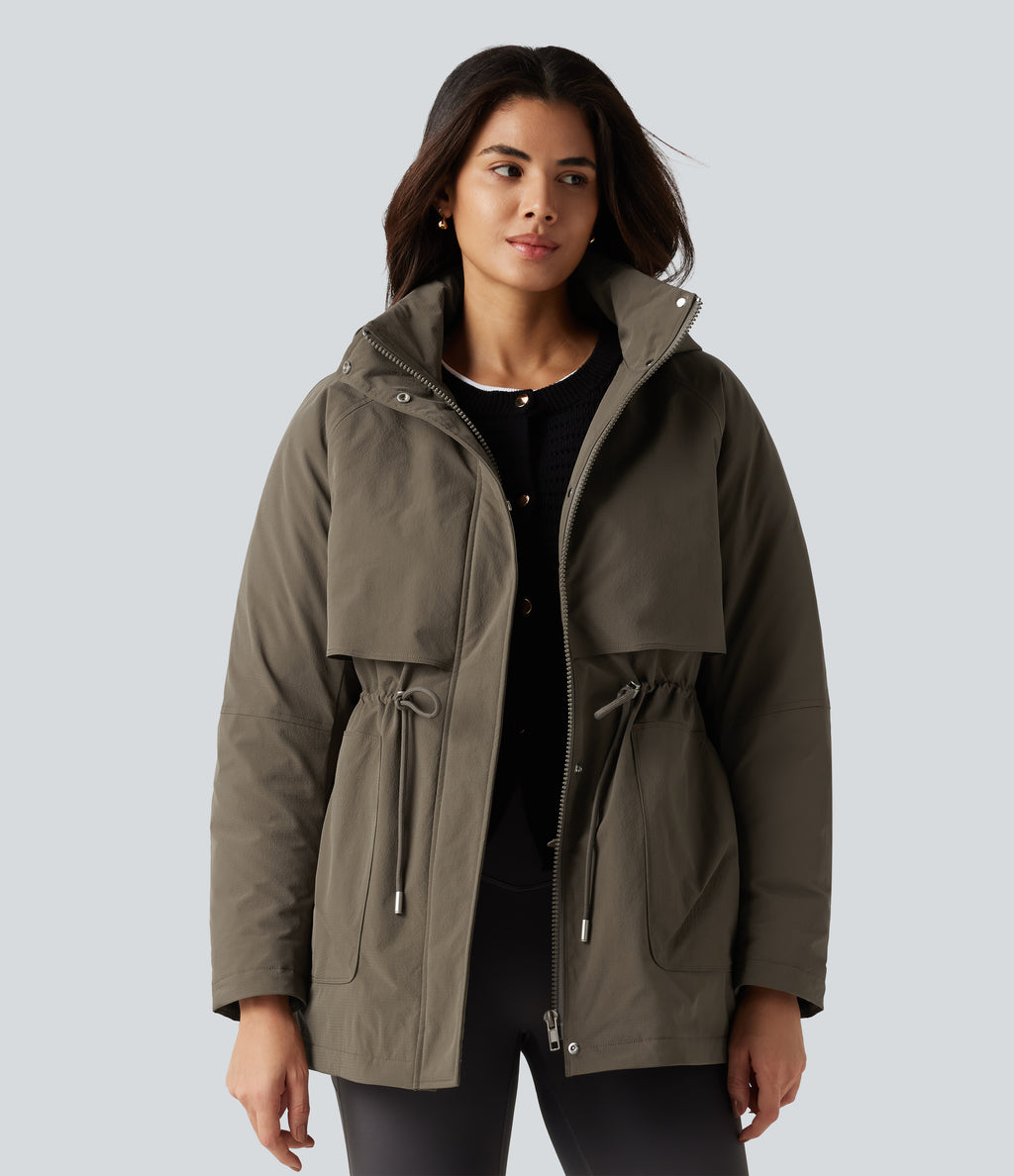 Hooded Long Sleeve Casual Padded Jacket with Pockets — Stone Gray — view 5