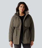 Hooded Long Sleeve Casual Padded Jacket with Pockets — Stone Gray — view 5