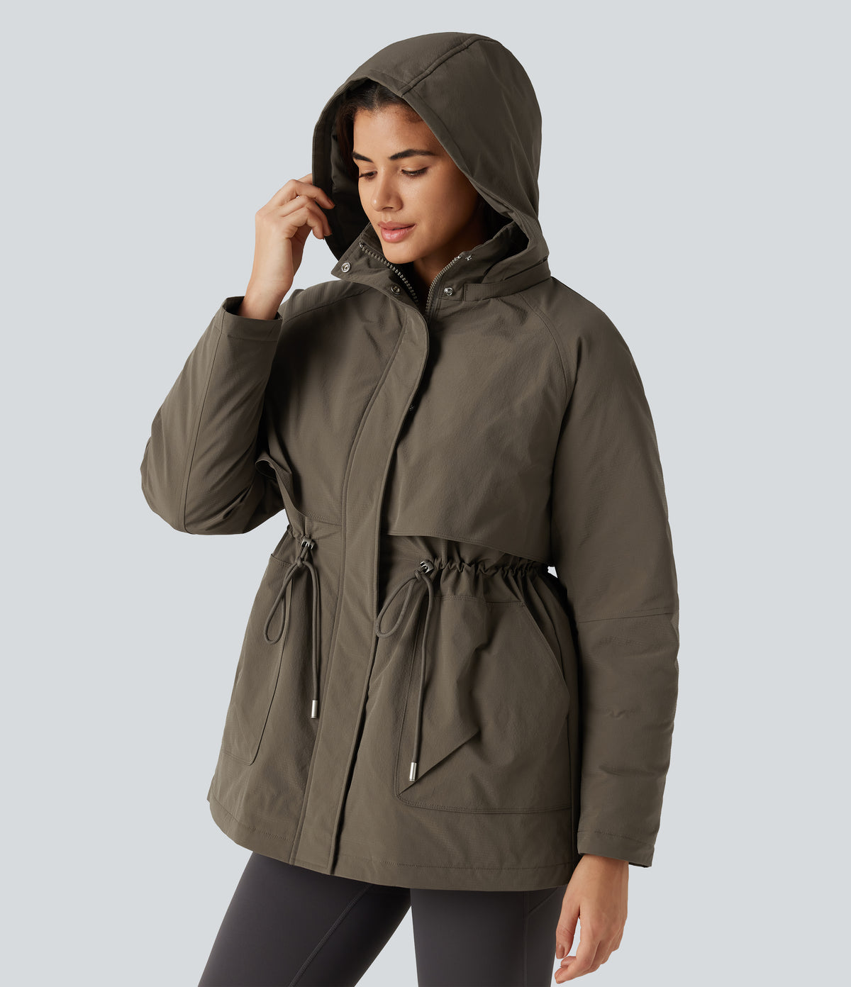 Hooded Long Sleeve Casual Padded Jacket with Pockets — Stone Gray — view 4