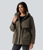Hooded Long Sleeve Casual Padded Jacket with Pockets — Stone Gray — view 6